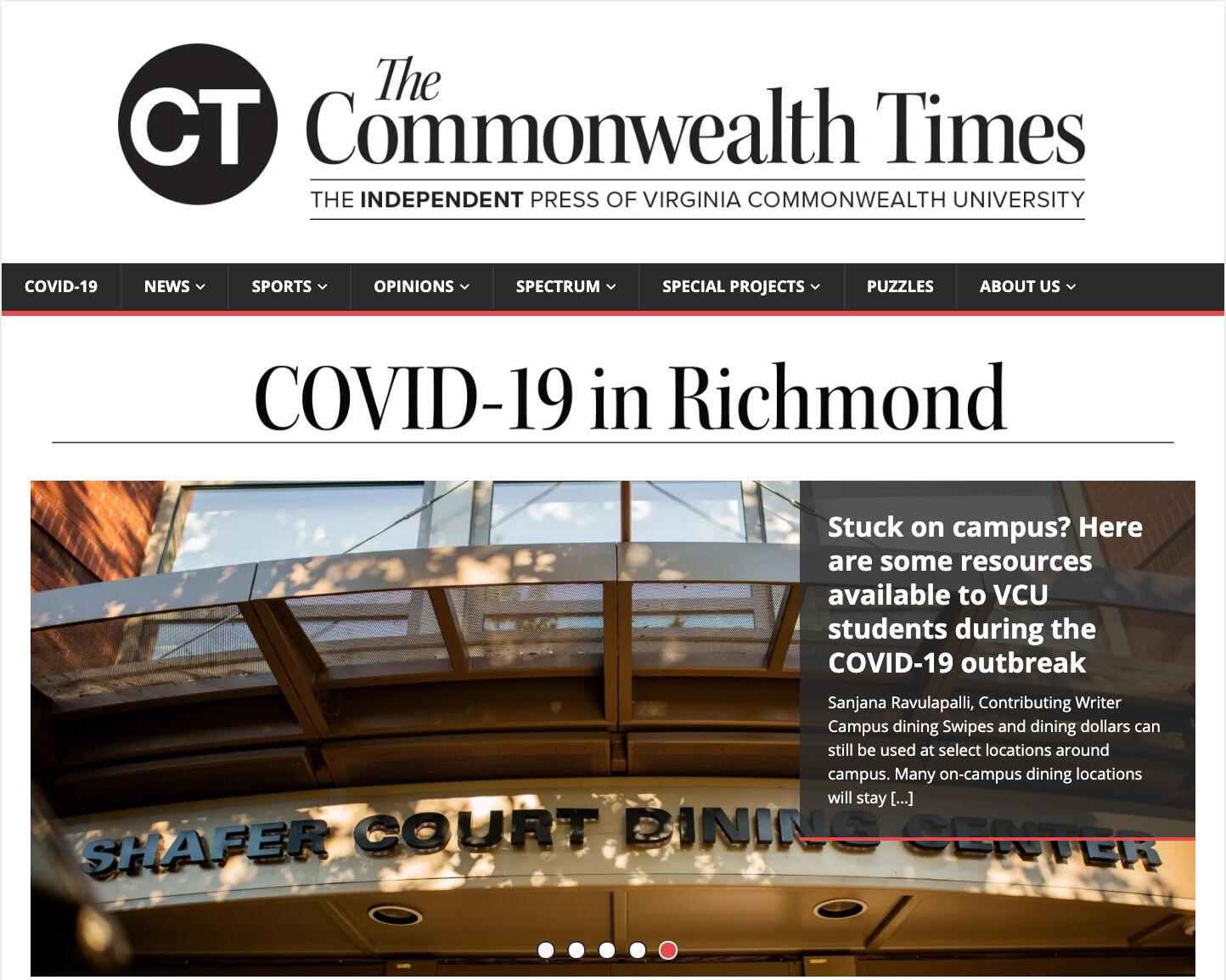 A screenshot of The Commonwealth Times website.