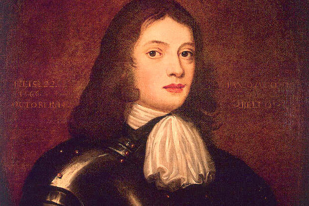 An oil-on-canvas portrait of William Penn at age 22 in 1666. 
