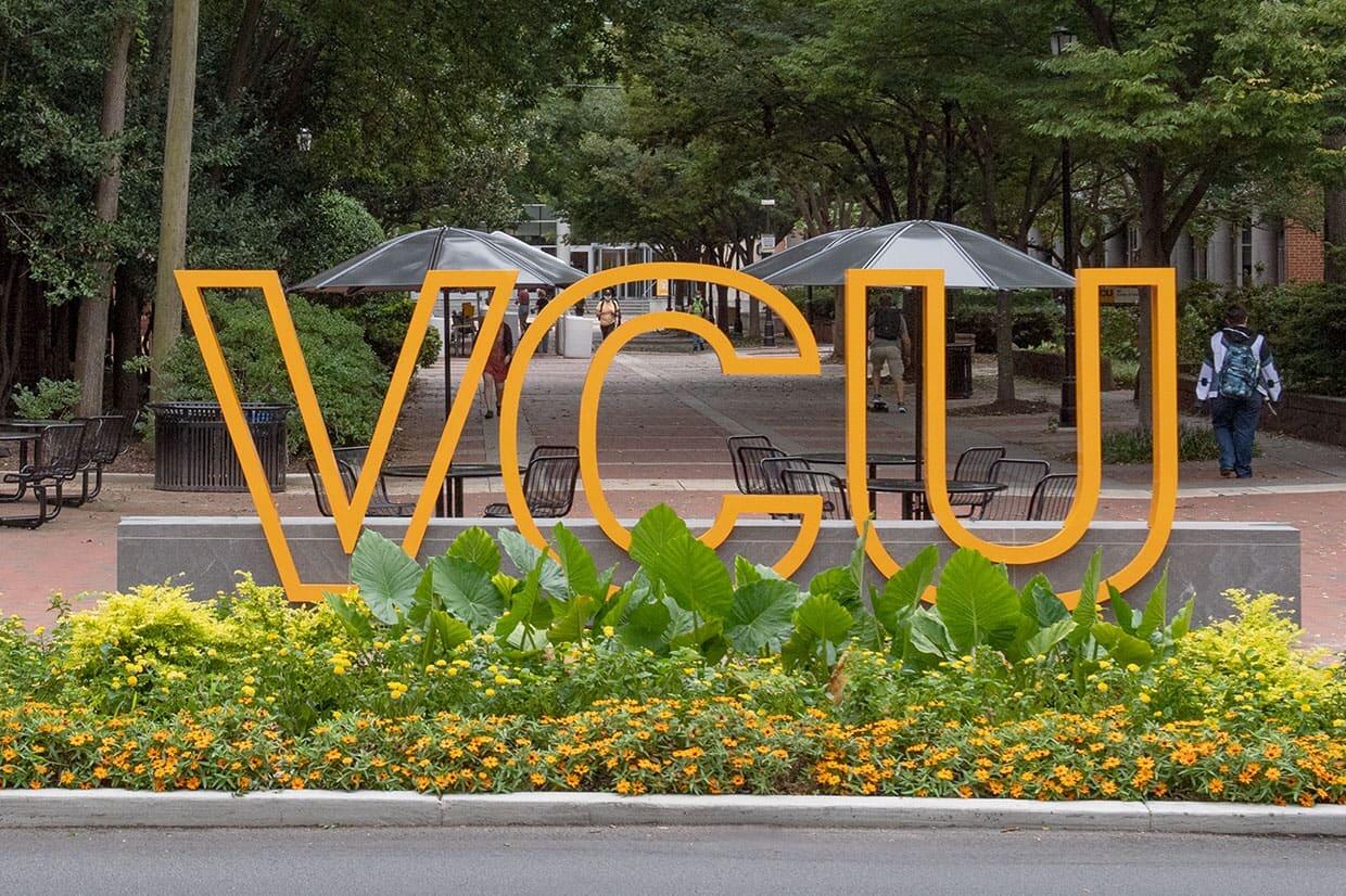New \"VCU\" letters at Franklin and Shafer streets.