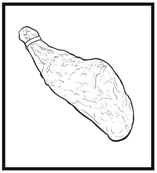 A black and white coloring page with the figure of a ham.