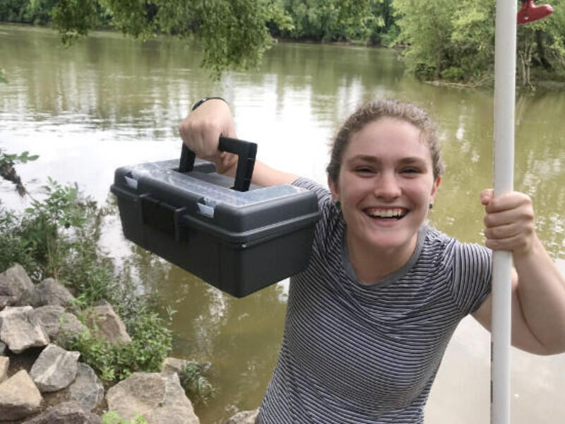 Rachael Moffatt, a senior environmental studies major, is the James River Association’s water quality intern this summer, helping to oversee 66 volunteers who collect and upload samples each week. (Courtesy photo)