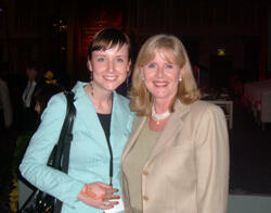 VCU student Jaime Bennett, pictured with Tipper Gore, mental health policy adviser to former President Bill Clinton, at the Women as Global Leaders conference in the United Arab Emirates.