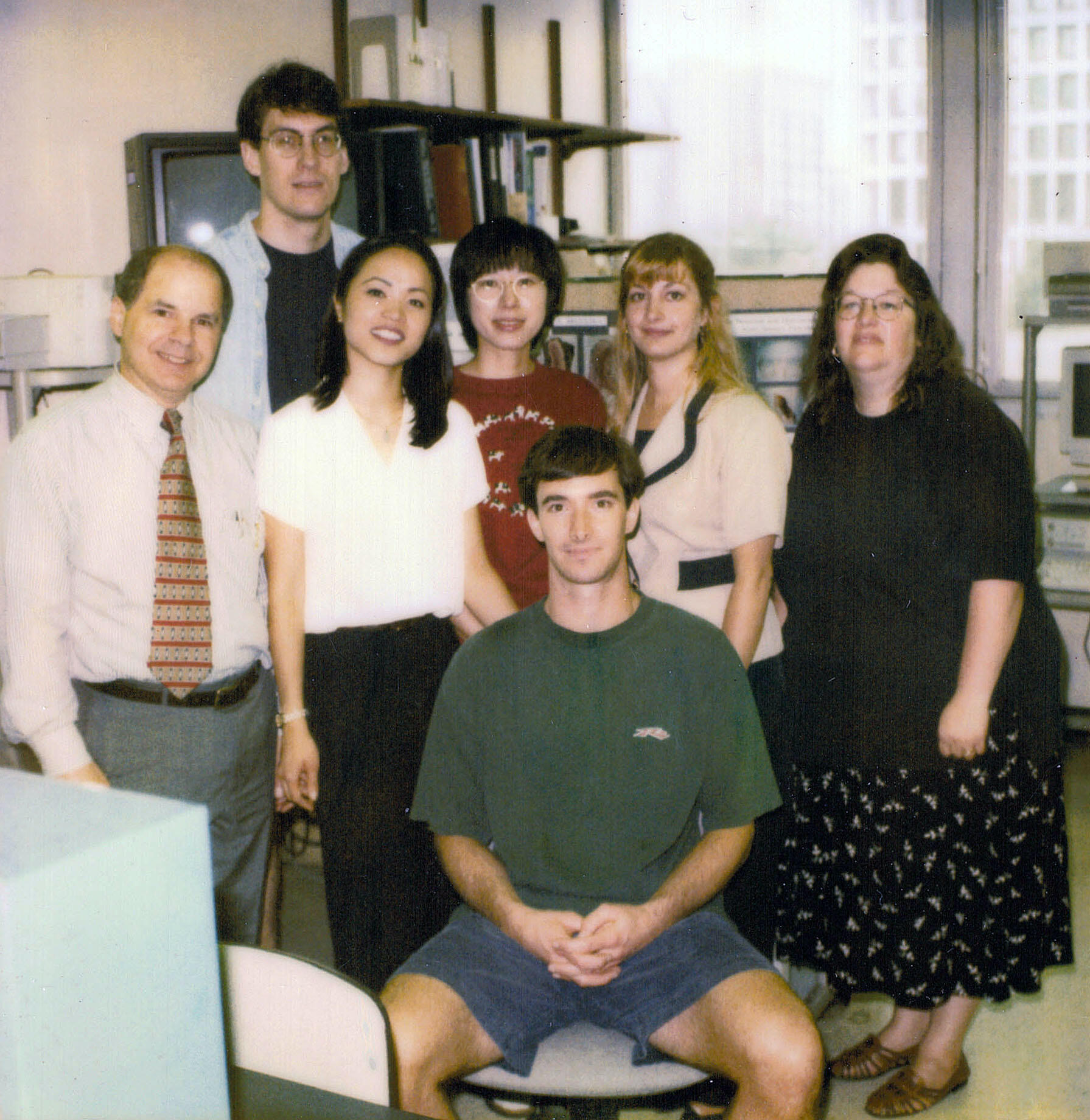 In this 1998 photo from the lab of Richard Costanzo, Mark Richardson is seated in the front row with Eric Holbrook standing in the back. The two reunited as faculty members at Harvard Medical School.