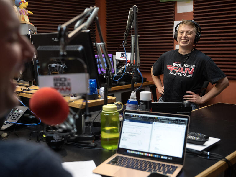 Mass communications major Hazel Hoffman will bring a radio background into their blossoming career in podcast production. (Kevin Morley, Enterprise Marketing and Communications)