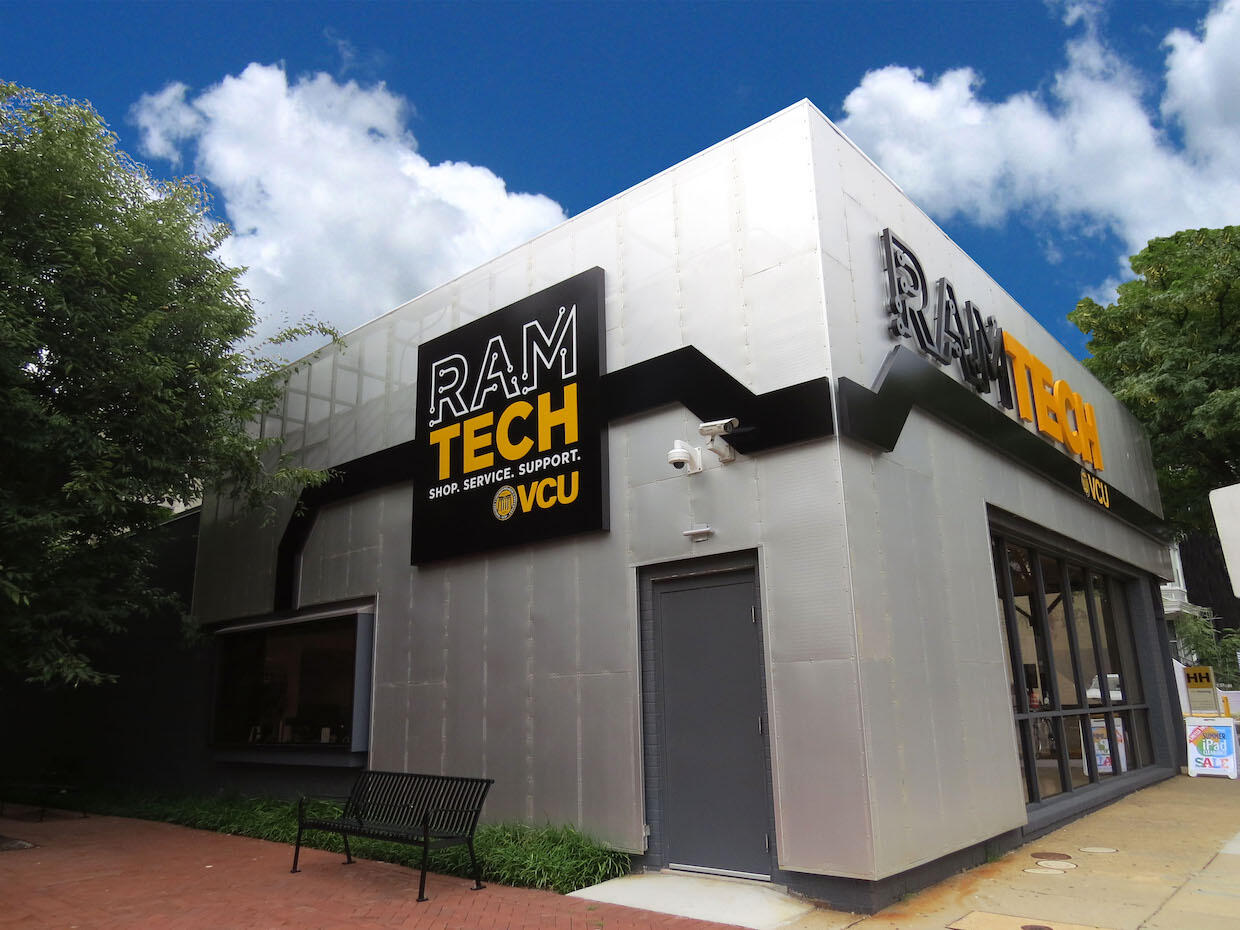 RamTech's storefront on West Grace Street. The on-campus technology store  sells Apple and Dell computers, tablets, and other technology products — most at education prices. (Photo courtesy of RamTech)