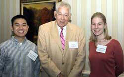 James Roberts (center), trustee with the Theresa Thomas Foundation, with two of the students who hold scholarships that were made possible through the foundation's generosity: Tony Tuan Nguyen (left) and Mychal Anderson Thomas, both second-year medical students.
