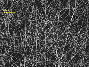 Nanofiber created through traditional electrospinning produces inherently unstable fibers and nonwoven materials. Image courtesy of Gary Tepper, Ph.D., VCU.