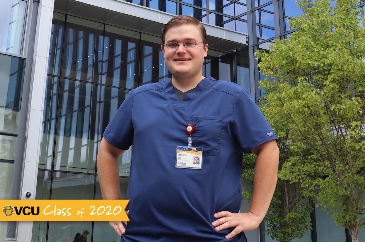 Kevin Wills in hospital scrubs.