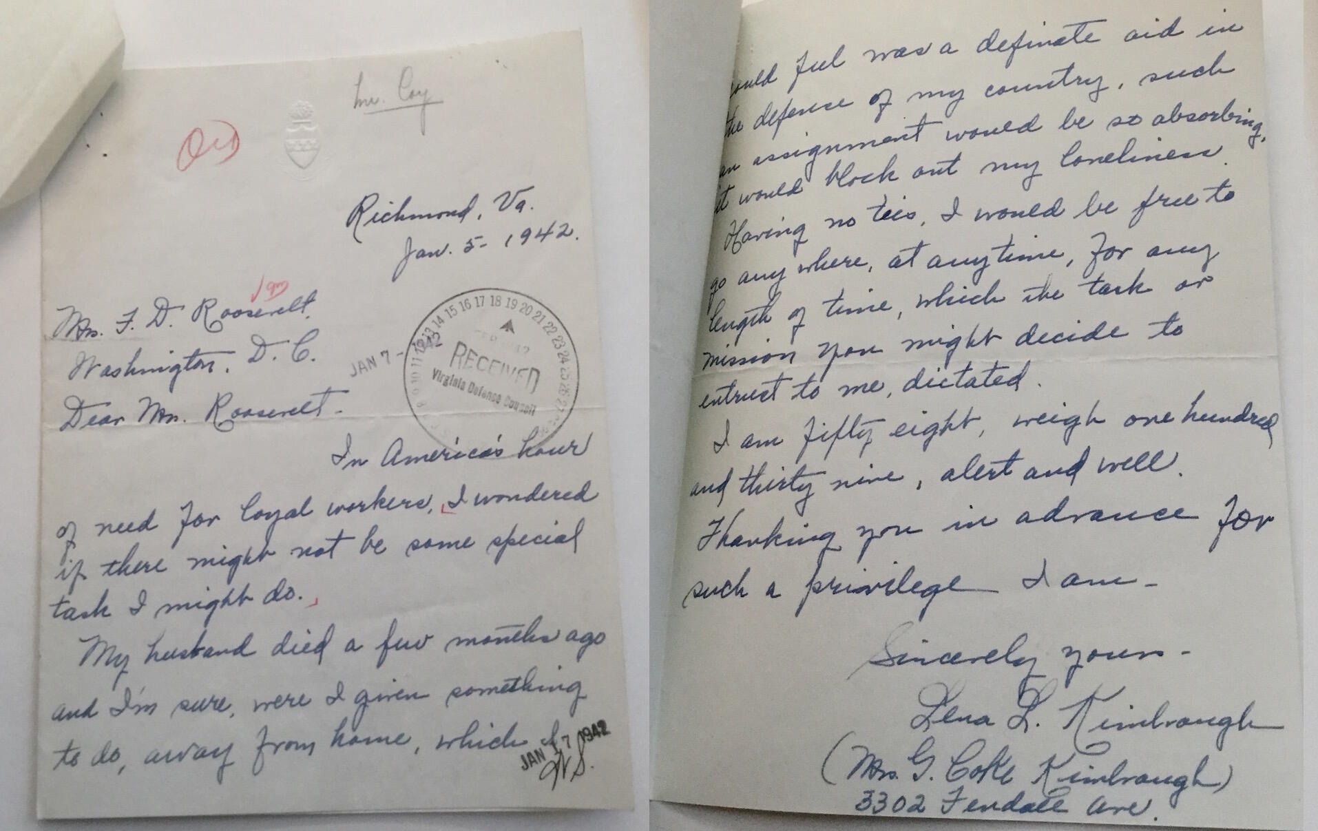 Handwritten letters from a citizen to Eleanor Roosevelt