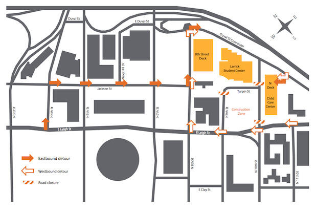 Traffic impacts on VCU's MCV campus Feb. 24-27 due to road work.
