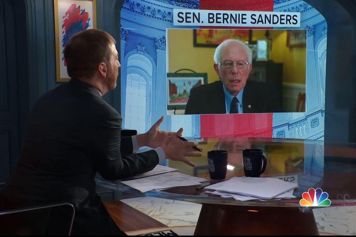 Chuck Todd, left, interviews Sen. Bernie Sanders in June on “Meet the Press.\"
