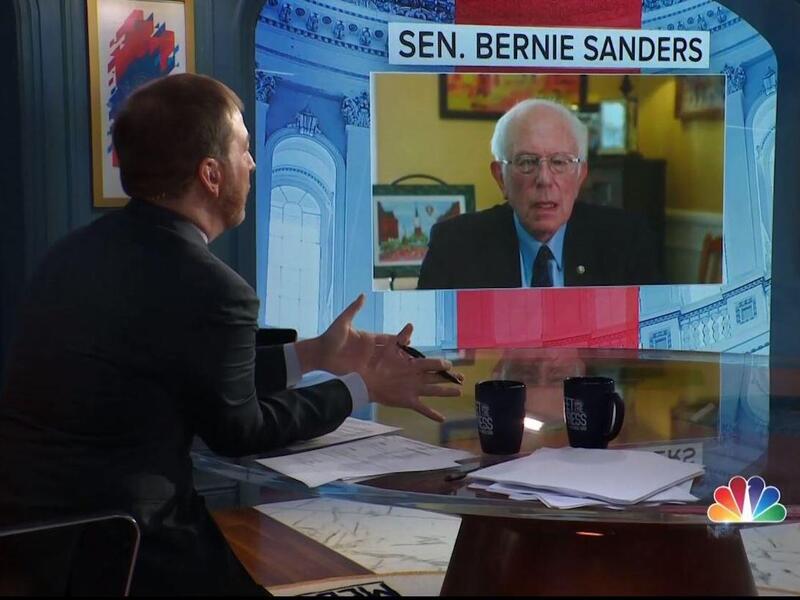 Chuck Todd, left, interviews Sen. Bernie Sanders in June on “Meet the Press.” Questions during the interview — along with many others posed this summer on “Meet the Press” — were supported by research conducted by Josephine Walker, a rising VCU senior interning at NBC’s long-running public affairs program.