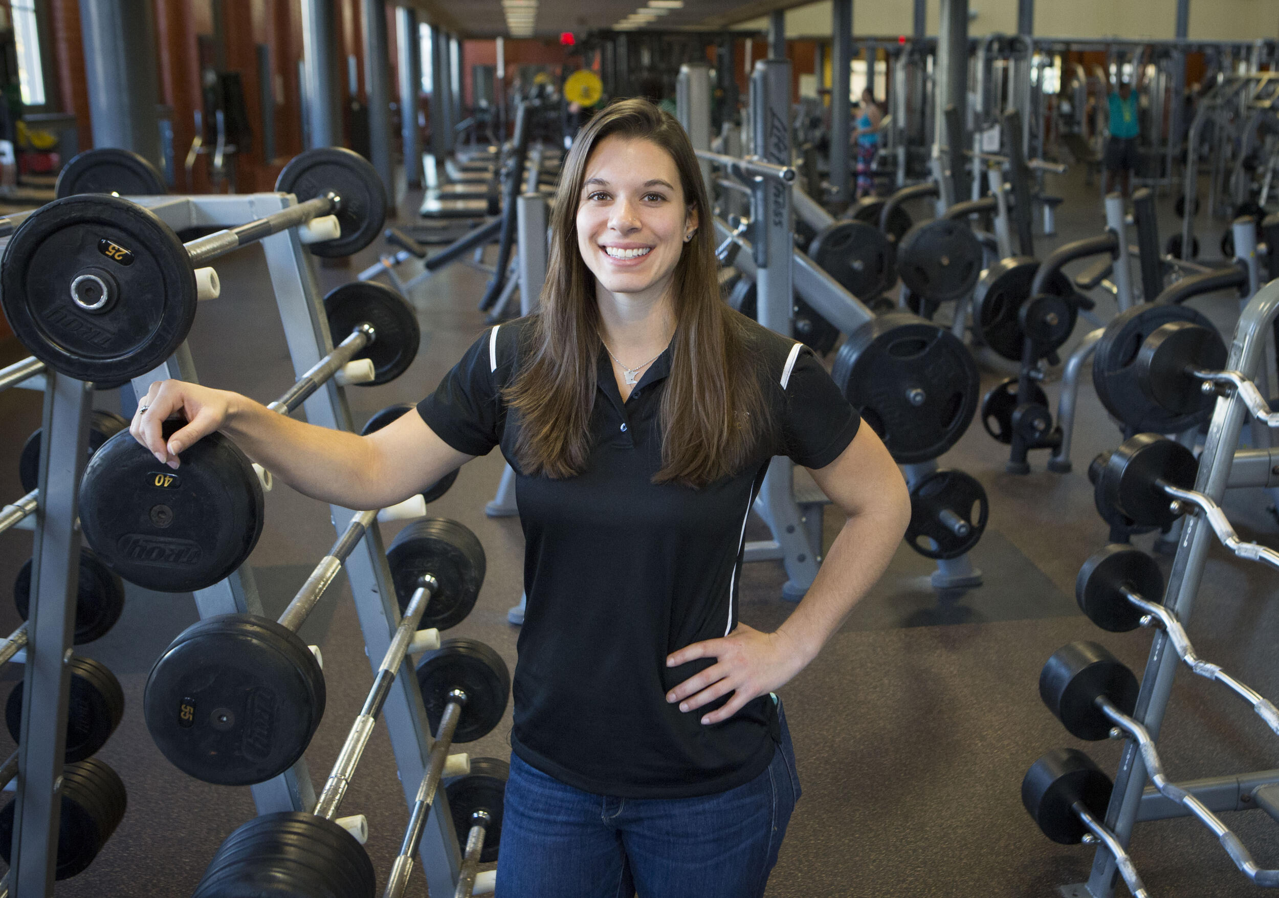 Nikki Stock was a group exercise instructor and personal trainer as an undergraduate student at the University of Minnesota. There, she fell in love with fitness and working in recreation. “It's always changing, it's never the same every day,” she said of campus rec centers like Cary Street Gym. (Julia Rendleman, University Marketing)