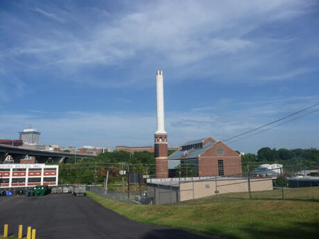 The MCV Campus Steam Plant, on Oliver Hill Way, can be seen from Interstate 95 and from the upper floors of buildings in downtown Richmond.