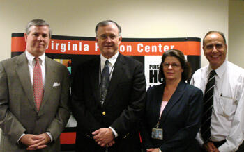 Rutherfoord Rose, Pharm.D., director of the Virginia Poison Center; John Duval, CEO of MCV Hospitals; Deborah Davis, chief operating officer at MCV Hospitals; and Joseph Ornato, M.D., professor and chair of VCU’s Department of Emergency Medicine. Photo by Cassie Williams
