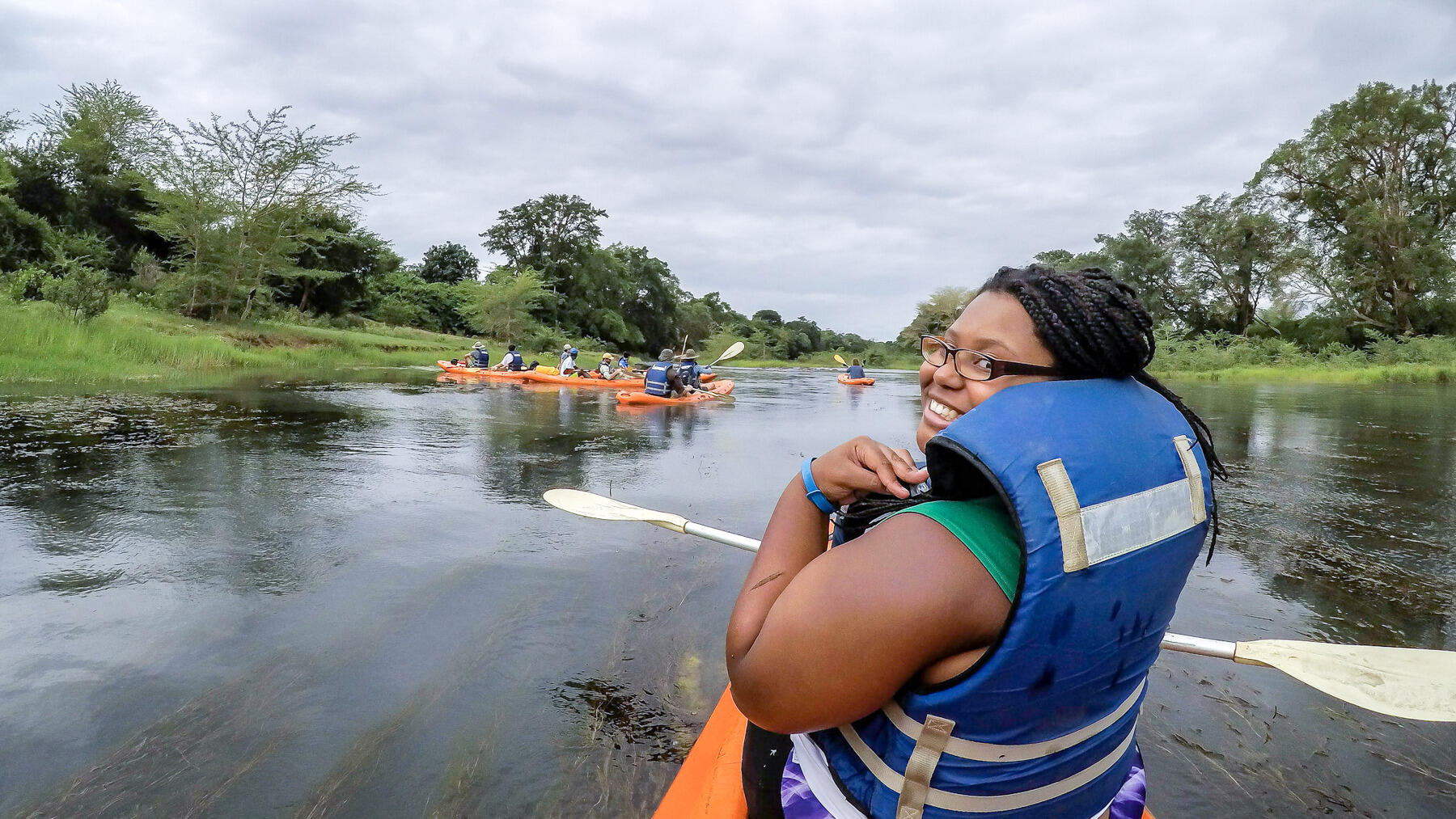 Nycole Taliaferro paddles down the Pongola River.
<br>Photo by James Vonesh.