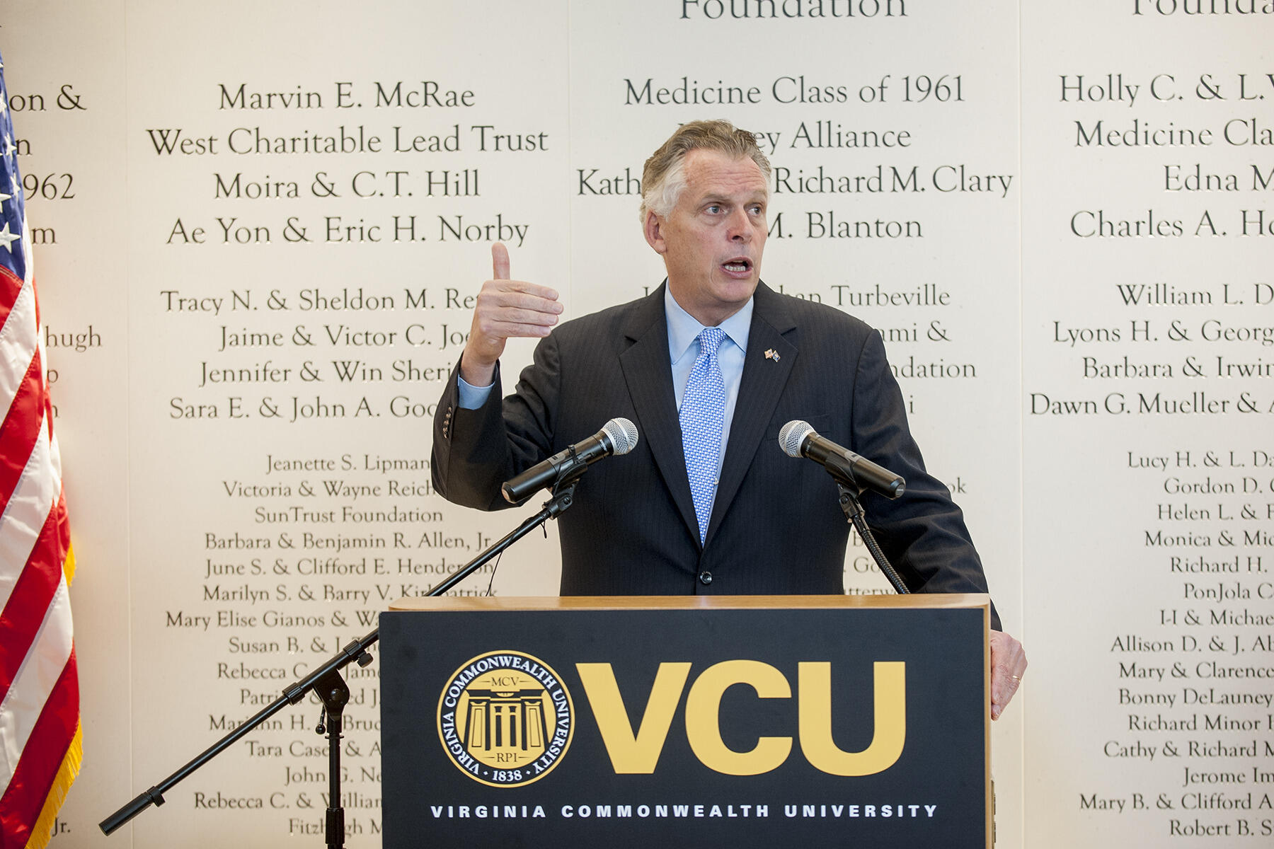 Virginia Governor Terry McAuliffe speaks at VCU.
<br>Photo by Allen Jones, University Marketing