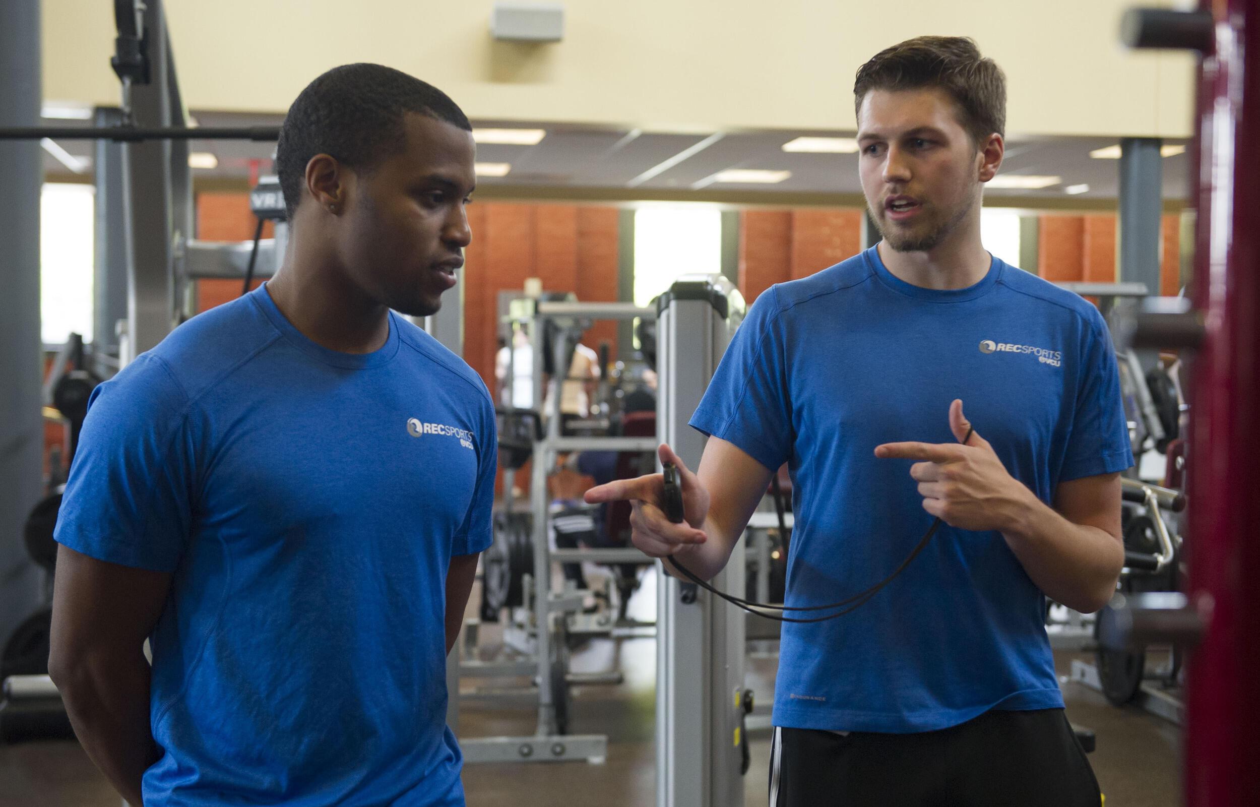 Quincy Carter, left, and Imthurn are exercise science majors in the Department of Kinesiology and Health Sciences in the College of Humanities and Sciences. (Julia Rendleman, University Marketing)