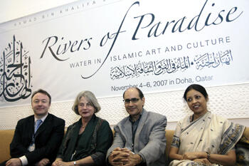 From left: Marcus Milwright, associate professor of medieval Islamic art and archaeology at the University of Victoria, Canada; Catherine Asher, professor of art history at the University of Minnesota; Mohammed al Asad, founder and chairman of the board of directors of the Centre for the Study of the Built Environment in Amman; and Perween Hasan, professor in the Department of Islamic History at Dhaka University. Each spoke at the Islamic Art Symposium.