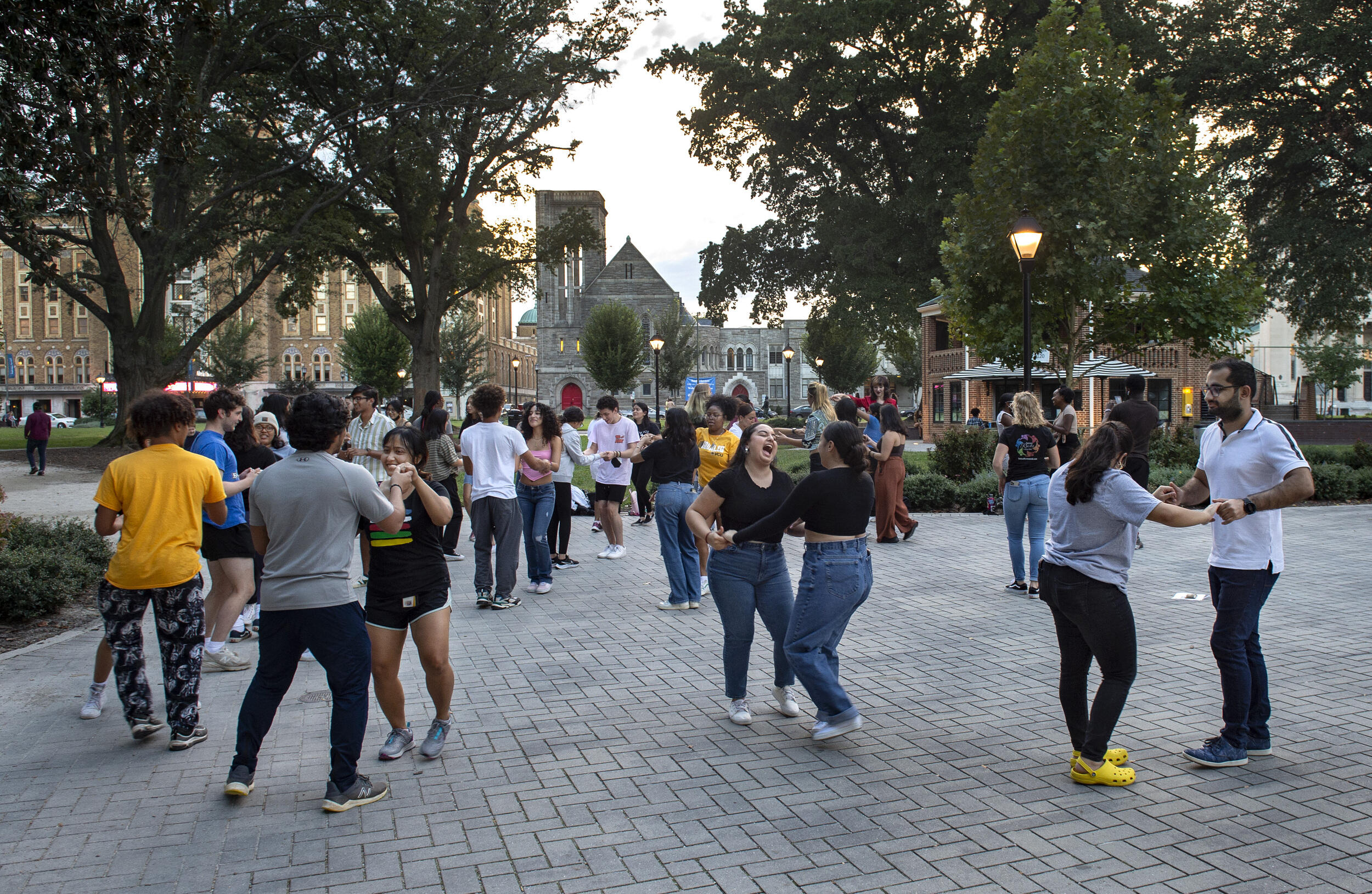 Students dancing in Monroe Park 