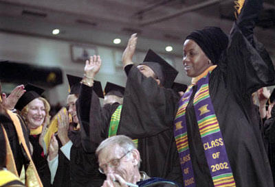 New graduates show their joy at VCU's 2002 fall commencement exercises.