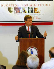 Gov. Mark R. Warner outlined six education reform proposals at VCU's School of Education. It was the first of several planned announcements across the state.