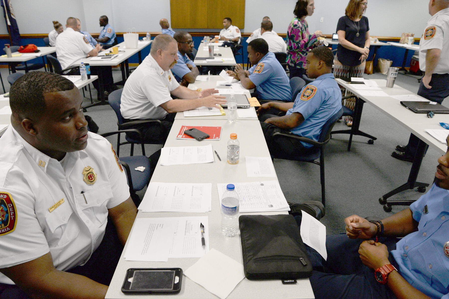 In one exercise, the firefighters were paired off and roleplayed difficult situations, such as a scenario in which a baby died of cardiac arrest and a firefighter has been struggling to deal with witnessing it.