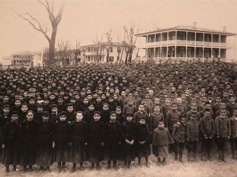 Students at the Indian Industrial Boarding School in Carlisle, Pennsylvania. (Photo courtesy of the Cumberland County Historical Society, Carlisle, Pa.)