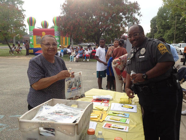 “National Night Out” gives residents and police an opportunity to work together against crime and drugs.  Photo by Martha Harper, Off Campus Student Services Coordinator.