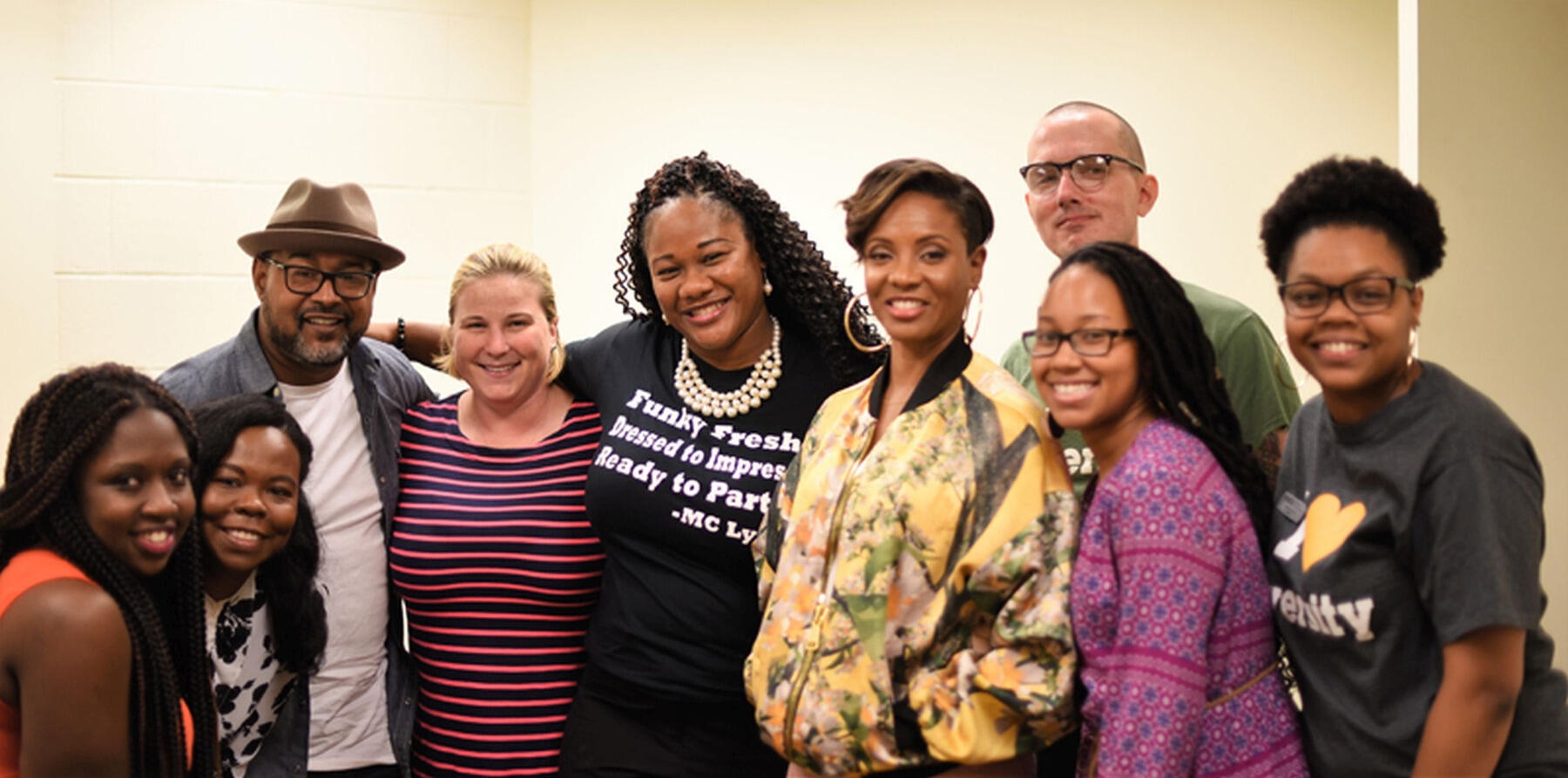Jessica Hubbard, Jenae Harrington, Mad Skillz, Camilla Hill, Yolanda Avent, MC Lyte, LaDesha Batten, Dave Brown, and Kishla Conner. (Photo credit: Jimmie Ransom)