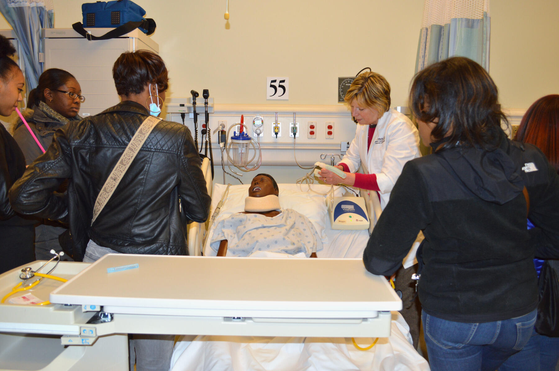 As part of the Health Sciences Academy program, Richmond high school students visit the School of Nursing’s Clinical Learning Center.
<br>Photo by Seth Leibowitz.