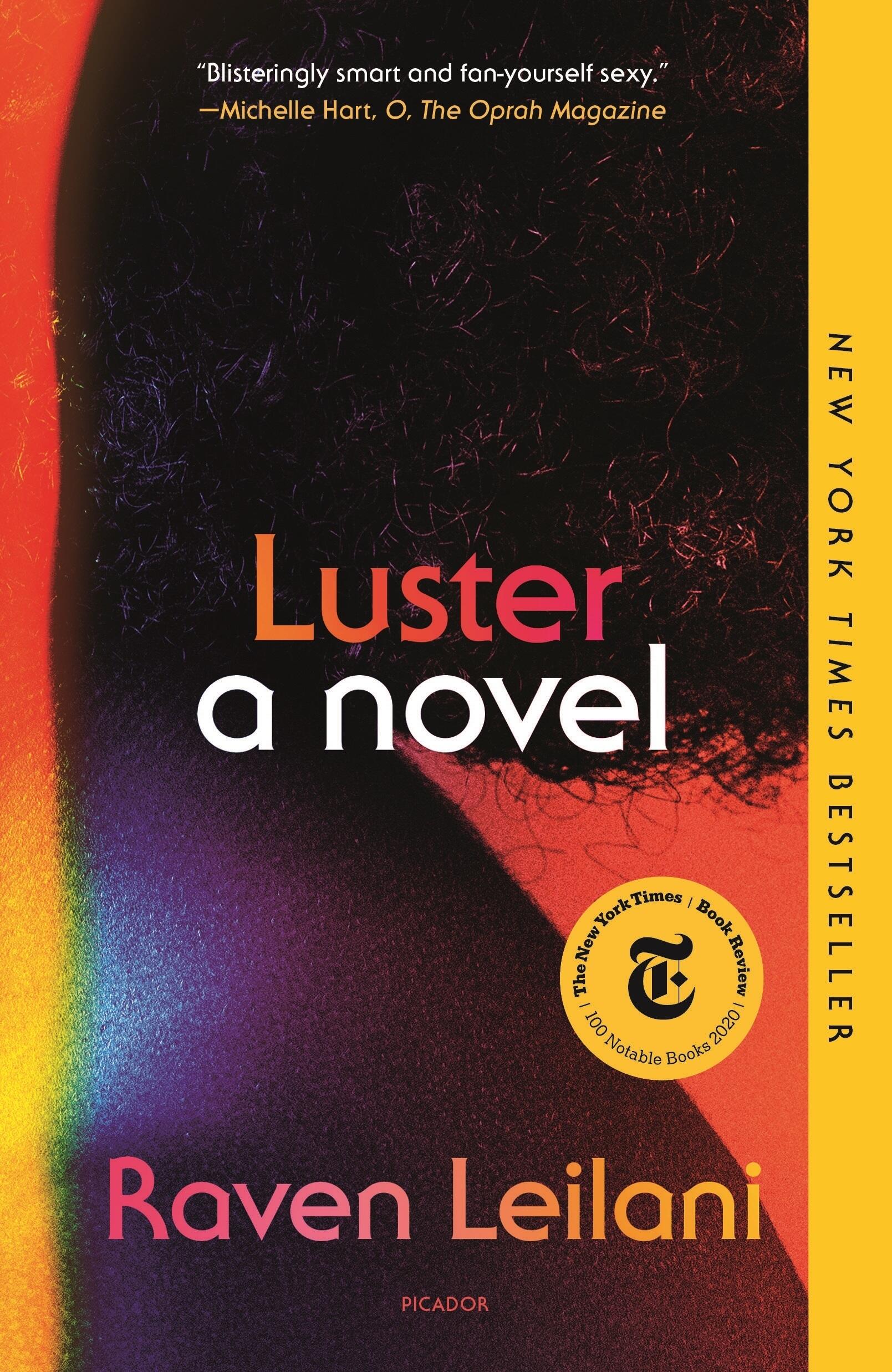 Raven Leilani and the cover of her book, \"Luster\"