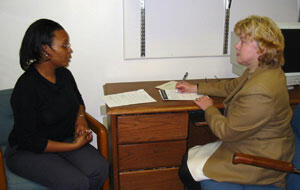 Mock-Interview: Sylvia Shurm (right), VCU Human Resources generalist, presents a series of questions to interviewee, Syreena Valentine. Valentine participated in the VCU Career Center’s mock interview program in order to improve her performance during a real-life job interview.

Photo by Malorie Janis, University News Services