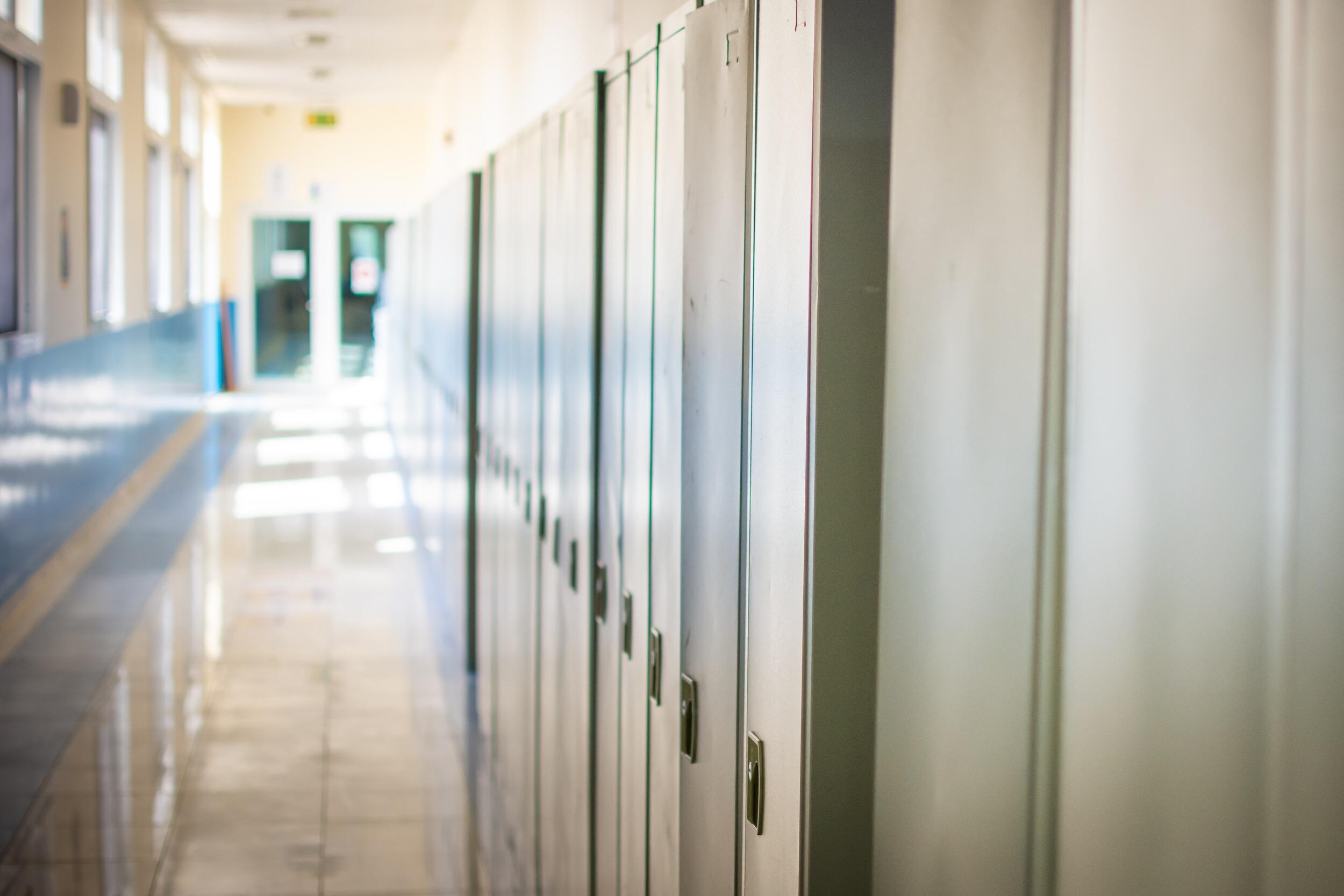 A school hallway with lockers.