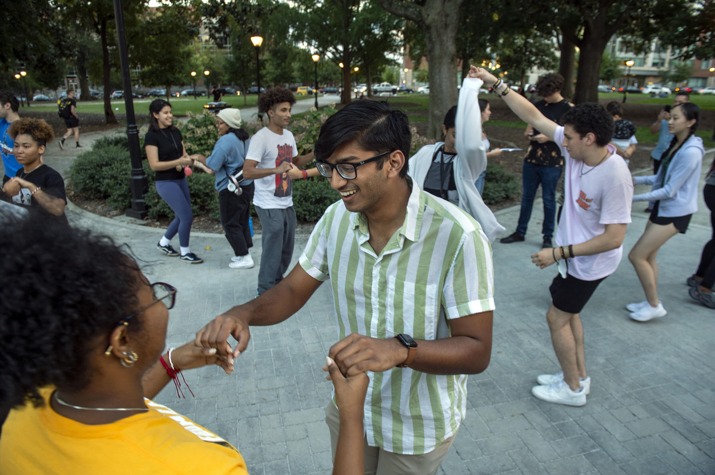 Students dancing in Monroe Park 