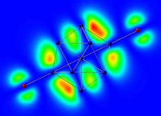 Electron charge density cloud around an Al13I2- cluster. Courtesy of Shiv N. Khanna, Ph.D., Virginia Commonwealth University
