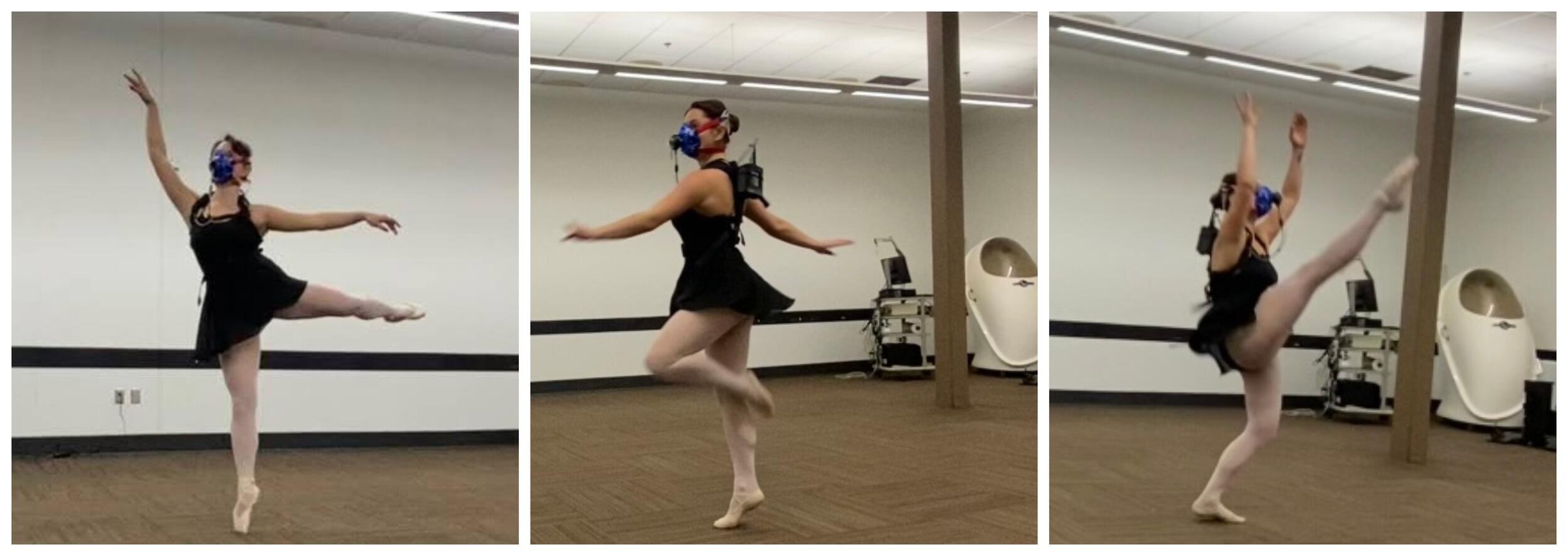 Three photos of a woman dancing ballet. 