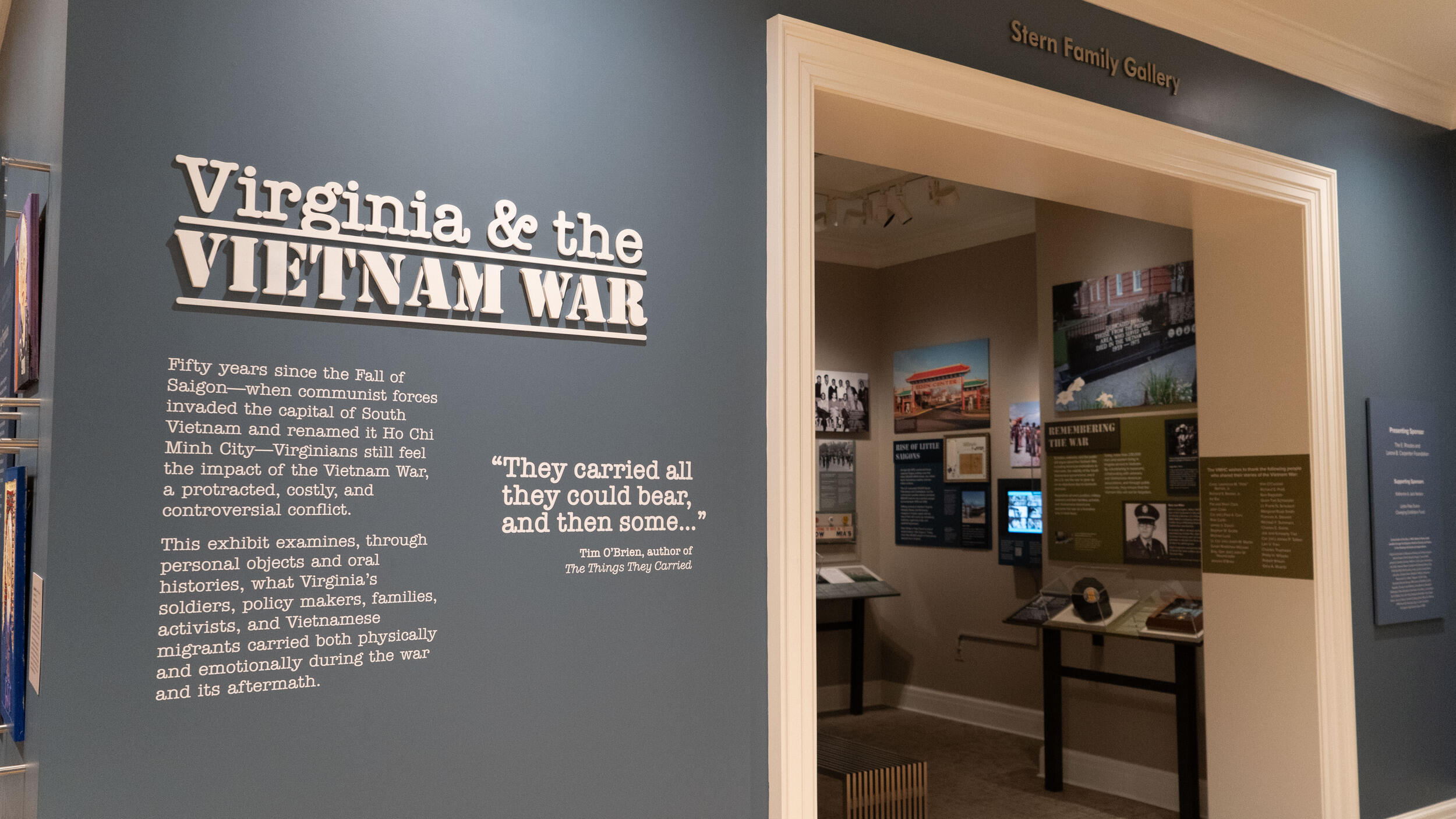 A photo of the entrance to a museum exhibit. Big white letters read \"Virginia & the VIETNAM WAR.\" 