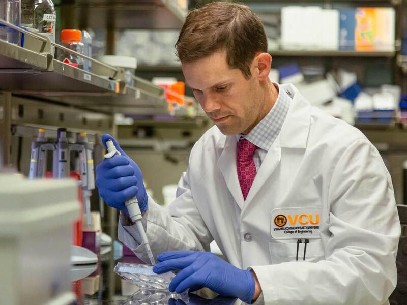Michael McClure, Ph.D., an assistant professor at the Department of Biomedical Engineering in the College of Engineering, shifted his postdoctoral studies to study muscle tissue because he wanted to improve the quality of life of veterans who had lost their full range of motion. (Daniel Wagner, VCU Engineering)