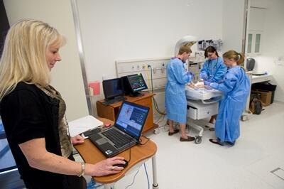 Students train in the Center for Human Simulation and Patient Safety in the McGlothlin Medical Education Center.