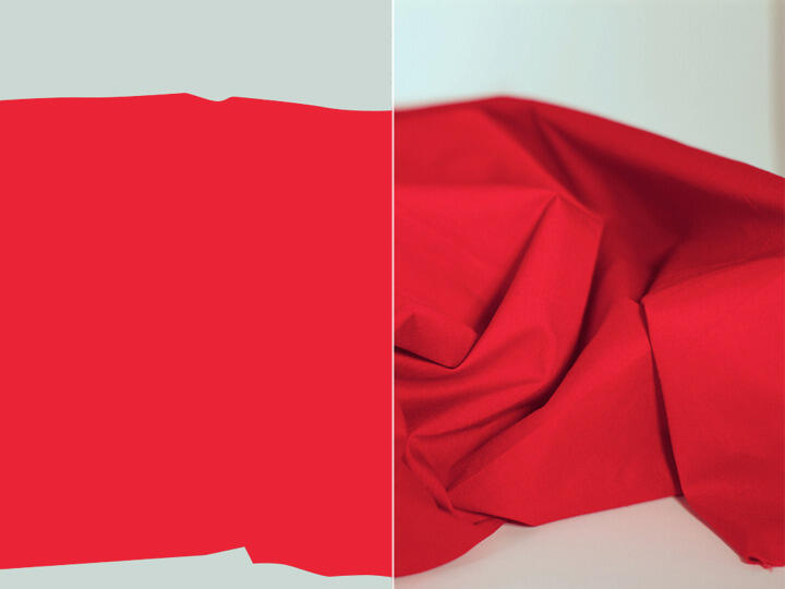 Here you can see red fabric as both a pigment color on the left (the chemical color it was dyed) and as reflected color on the right, the color we see under most circumstances. 