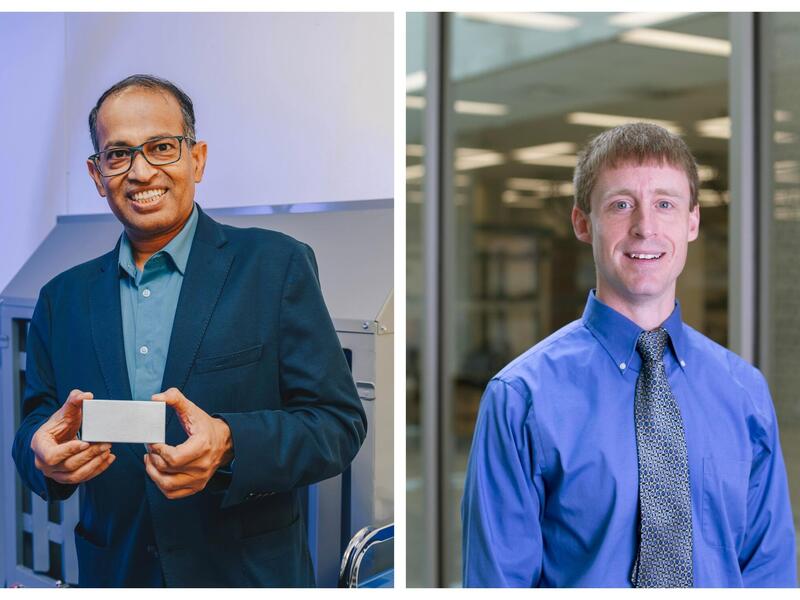 Two photos of men from the waist up. 