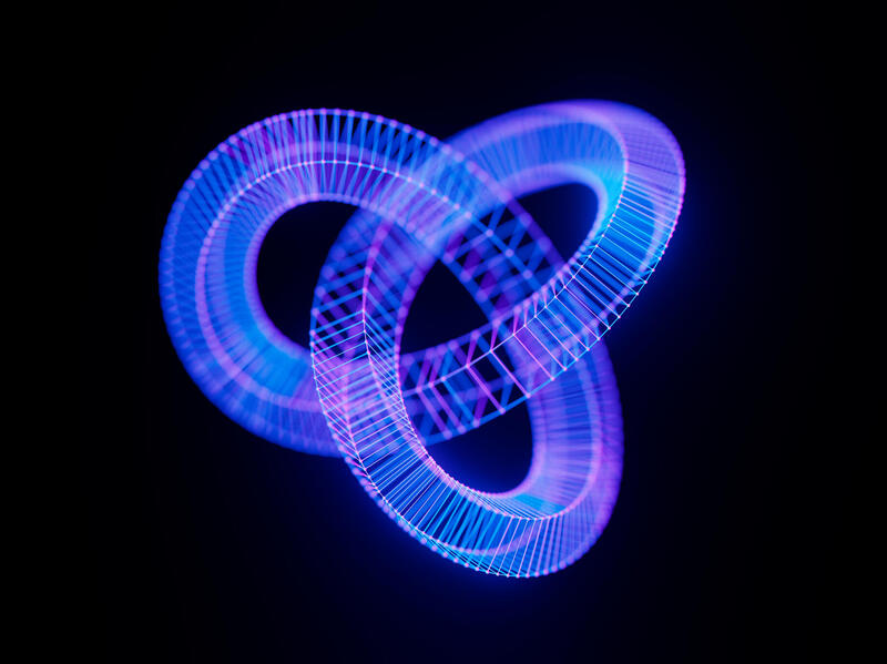 An illustration of a blue, 3D loose knot. 