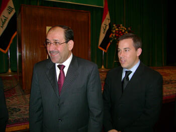 IraqRecruitmentTrip1 Photo Caption:  Iraqi Prime Minister Nouri al-Maliki (left) and Ian Little, director of international student recruitment at VCU, participated in the Iraqi Education Initiative recruitment fair held last month in Baghdad.  Photo provided by Ian Little.