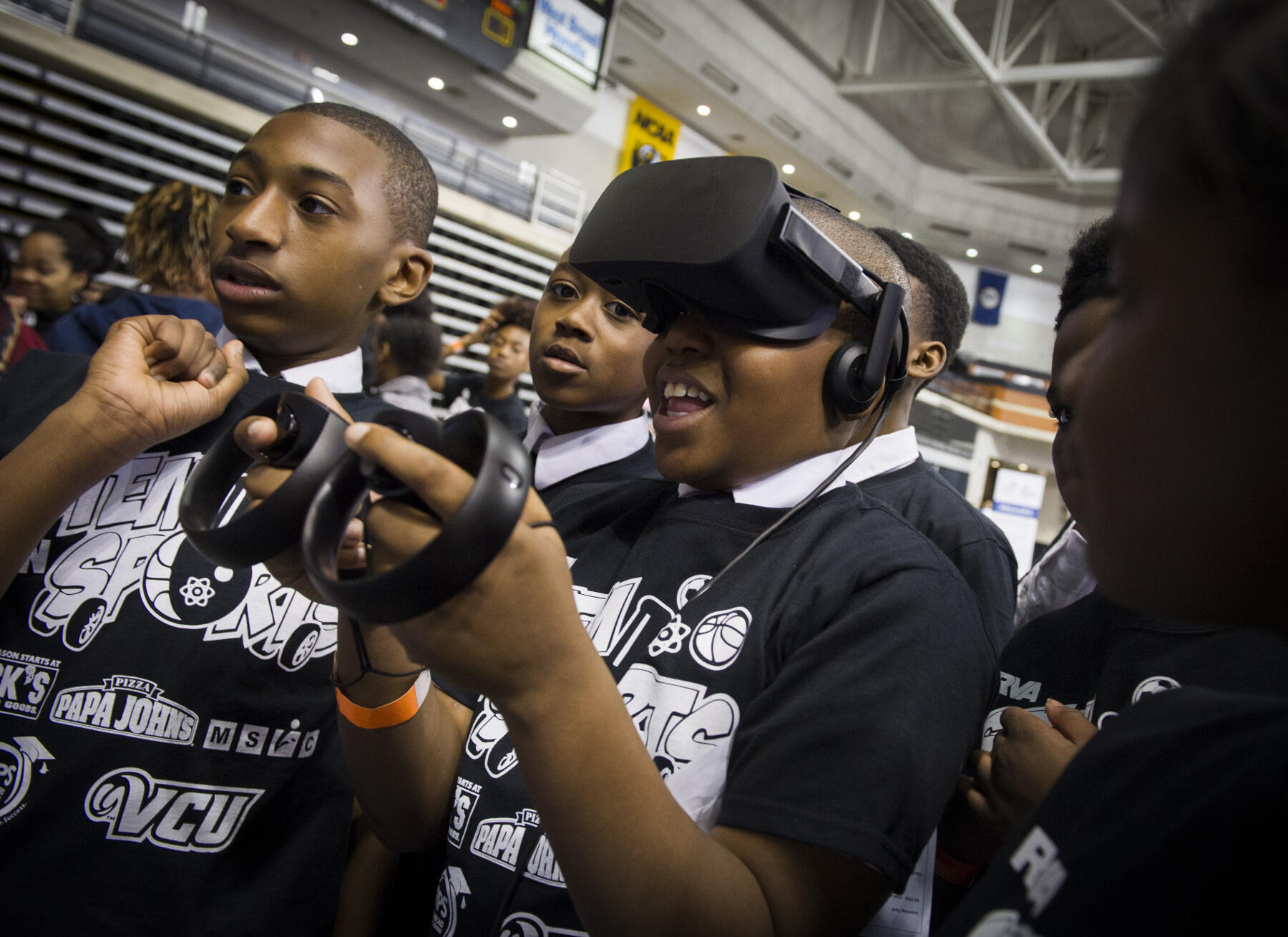 At one station, Barton Malow Co. gave the Richmond Public Schools students a chance to check out virtual reality goggles, such as the Oculus Rift, along with augmented reality headsets, such as the Microsoft HoloLens.
