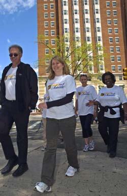 Participants in the 2007 Walk-a-thon included from left: Robert Andrews, Dawn Mooney, Kathryn Murphy-Judy and LaForest Williams. Held last April, the walk-a-thon brought together members of the VCU and health system communities in support of the Virginia’s Caring University Scholarship fund.

Photo by Ash Daniel, VCU Creative Services