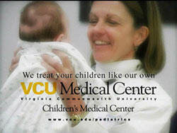 Nurse Practitioner, Molly Anderson comforted a patient in the pediatric pulmonary clinic during the taping of the VCU Childrens' commercial. The shot appears as the final scene in the 30-second spot which is airing on WTVR-TV6.