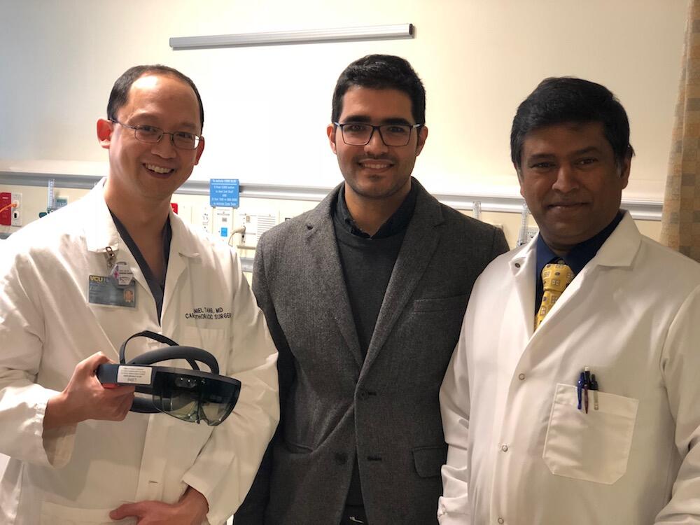 Dan Tang, M.D., Ali Panahi, computer sciences graduate student, and Dayanjan “Shanaka” Wijesinghe, Ph.D., have worked together to develop AR technology for medical use. (Courtesy photo)