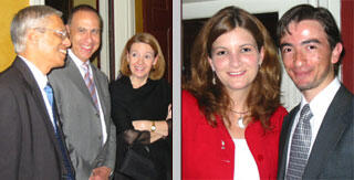 Above left: Dr. Rao Ivatury, Dr. Joe Ornato, chair of the Department of Emergency Medicine, and Dr. Mary Ann Peberdy, associate professor in the Division of Cardiology. Above right: Dr. Francisco Mora (right), coordinator of the International Trauma System Development Program in the Department of Surgery, attended the reception with his wife, Rocio.
 