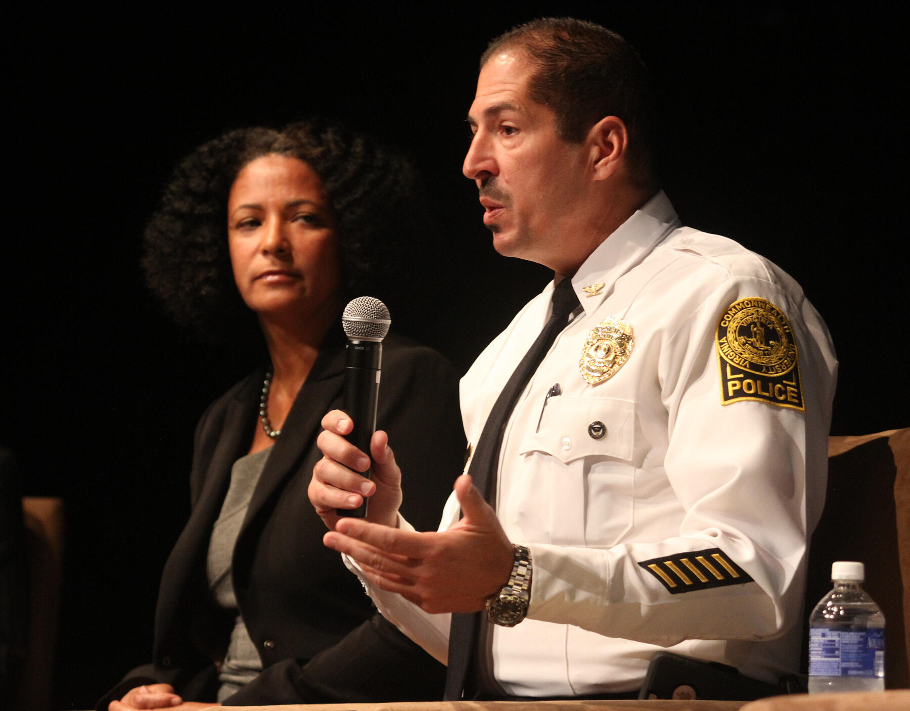 Chief John Venuti, Virginia Commonwealth University Police, speaks during the "Race and the Criminal Justice System in America" panel, part of the Wilder Symposium on Race and American Society. The event was held Friday at VCU's Grace Street Theatre.